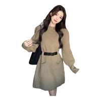 拉夏贝尔(La Chapelle)连衣裙女2024年春秋季时尚韩版休闲气质设计感长袖毛衣裙子女 卡其色 均码
