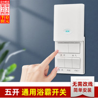 坤随 浴霸开关通用家用卫生间浴室防水开关面板五开连动翻盖白色 浴霸五开开关1个