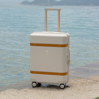 愛可樂 ECHOLAC  轻奢防刮行李箱大容量高端拉杆旅行箱PC237王朝时光箱奶茶色20吋 20英寸 【可拆洗内里】