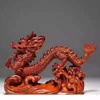 LISM木雕刻龙摆件十二生肖龙家居客厅办公室桌面装饰中式工艺品 檀色 8cm