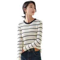 初申针织衫女旷野美拉德圆领条纹含羊毛针织打底衫上衣S143Z3030