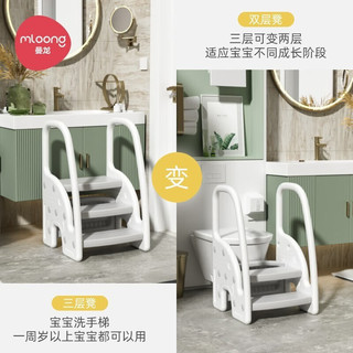 曼龙宝宝洗手台阶凳儿童踩脚凳百变可折叠踏脚增高凳洗漱防滑梯 【人气】三阶凳-牛津灰