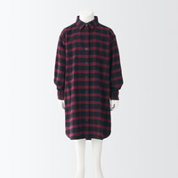 無印良品 MUJI 無印良品  大童 法兰绒 衬衫连衣裙 儿童童装 CBK06A2A 暗红色格纹 110