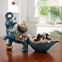 阡侗 进门鞋柜摆件 客厅玄关进门钥匙收纳摆件鞋柜装饰摆设家居创意轻 大象钥匙收纳深蓝