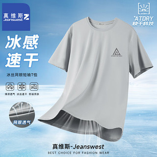 真维斯（JEANSWEST Z+）2025夏季纯色冰丝短袖t恤宽松大码休闲百搭体恤潮流衣服男网眼T恤