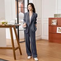 【双排扣宽松西服休闲裤两件】春季气质小西装长裤套装