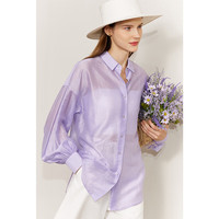 AMII2024秋翻领灯笼袖微透高级感白衬衫女宽松法式上衣衬衣 丁香紫 165/88A/L