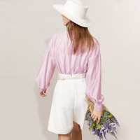 AMII2024秋翻领灯笼袖微透高级感白衬衫女宽松法式上衣衬衣 樱花粉 155/80A/S