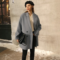 AMII都市通勤全羊毛双面呢西装大衣女年秋冬宽松毛呢外套 灰蓝 170/92A/XL