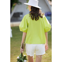 AMII圆领泡芙灯笼袖法式小衫白衬衫女宽松棉质弹力上衣 果绿 165/88A/L