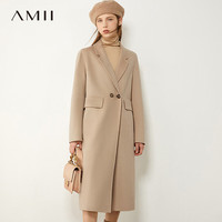 AMIIAmii极简时尚通勤全羊毛双面呢女秋显瘦中长款云呢外套 冷杏色 150/76A/XS