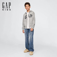 Gap男童2025春季字母logo拉链连帽卫衣多色儿童装美版743966 灰色 130 /68(8-9岁)