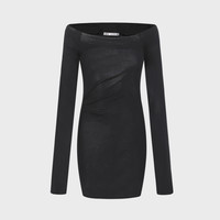 ZARA【极简性感】女式纯棉透气纯欲风轻薄修身一字肩褶皱长袖连衣裙