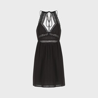 ZARA【纯欲辣妹风】纯色刺绣镂空吊带性感露背A字连衣短裙