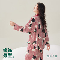安之伴【巨柔软】纯棉睡衣女春秋款长袖可外穿套装条纹家居服大码