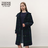 Teenie Weenie小熊秋冬绵羊毛宽松长款牛角扣毛呢外套女 猎人绿 M (165) 165/M