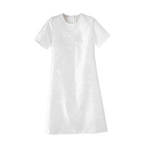 【晚白直降福利】晚白夏季时尚提花纯色圆领白色短袖连衣裙女