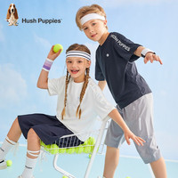 暇步士(Hush Puppies)童装儿童男女童2024夏装经典圆领短时尚简约宽松舒适百搭运动短袖 藏蓝 130cm