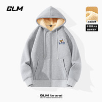 GLM羊羔绒开衫外套男冬季加厚保暖休闲宽松青少年拉链加绒过 灰#小柴犬 XL