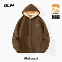 GLM羊羔绒开衫外套男冬季加厚保暖休闲宽松青少年拉链加绒过 咖#山雾X M