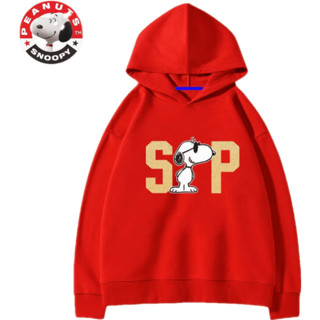 史努比（SNOOPY）童装春秋款男童女童纯棉卫衣运动百搭小孩连帽儿童上衣休闲潮牌 帽衫-红色-骑单车 120