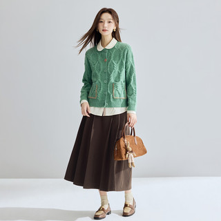 茵曼北极绒保暖开衫毛衣女2024冬季新款复古麻花慵懒宽松外套上衣 绿色 M