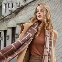 ELLE 100%绵羊毛围巾女士秋冬季户外保暖时尚礼盒装送礼双面披肩