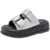 森达勃肯鞋银色女鞋外穿夏舒适厚底外穿凉拖鞋ZBB63BT4 35