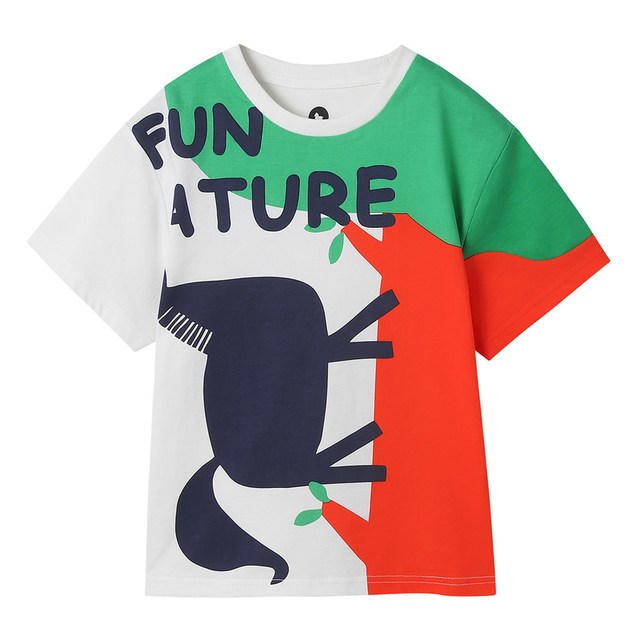 马骑顿 童装男童短袖T恤春夏儿童撞色卡通t恤中大童国潮上衣 本白 170cm