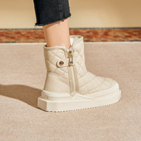 大东女鞋雪地靴女靴冬季低跟平底圆头菱格侧拉链女 39