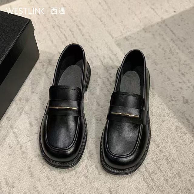 WESTLINK 西遇 乐福鞋一脚蹬小皮鞋通勤 黑色  38