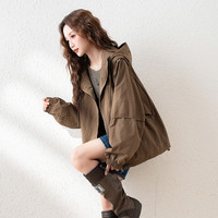 唐狮2025春秋女外套休闲今年流行女士百搭短款连帽风衣k L