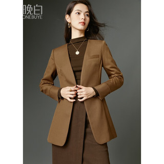 晚白【直降】雅丹风时尚简约气质外套职场通勤休闲西装外套女 咖色 M