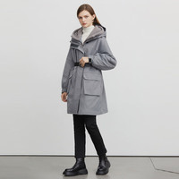 S.DEER圣迪奥女装连帽收腰摇粒绒长款风衣S22481805 浅灰/57 XL/175
