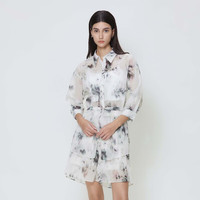 S.DEER圣迪奥女装清新文艺套装晕染系带长款衬衫S24260502 本白/9B XL/175