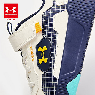 安德玛（Under Armour）男女童板鞋秋冬款皮革保暖缓震户外休闲鞋2441310 米白/蓝 36码 