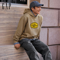 Gap男女装2025春季贴布绣logo袋鼠袋连帽卫衣休闲上衣721290 卡其色 L (175/96A)亚洲尺码