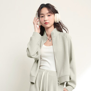 真维斯（Jeanswest）纯色休闲短外套2025春季星空棉立领开衫温柔上衣女JR 灰绿8702 175/96A/XL