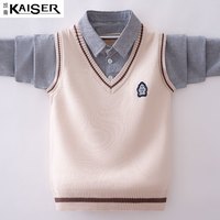 凯撒 caesar 男童2024儿童春秋新款衬衣拼接毛背心衬衫一体衣学院风套头针织衫