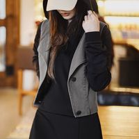 马登 MADEN女装 复古解构开衫马甲春季水洗做旧工装无袖上衣格雷系叠穿坎肩 灰绿色 M