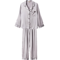 金三塔睡衣女真丝桑蚕丝可外穿短袖丝绸睡衣家居服礼物 高级灰 L