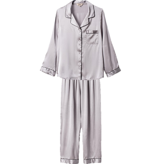 金三塔睡衣女真丝桑蚕丝可外穿短袖丝绸睡衣家居服礼物 高级灰 L
