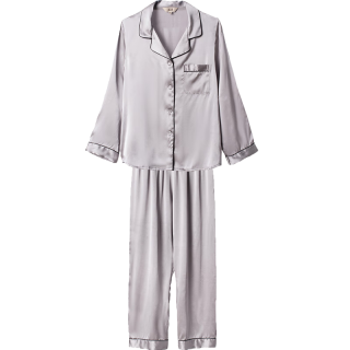 金三塔睡衣女真丝桑蚕丝可外穿短袖丝绸睡衣家居服礼物 高级灰 L