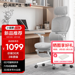 网易严选 小蛮腰S9 MAX 人体工学电脑椅办公椅电竞老板会议学习座椅凳子 云白有搁脚(动捕腰靠)