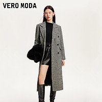 VERO MODA 奥莱毛呢外套女秋冬新款含羊毛双排扣花呢直筒大衣上衣