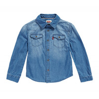 Levi's李维斯童装春秋款男童衬衫牛仔儿童经典水洗设计男女童衬衣长袖 复古宝石蓝 140 /68 【身高128-140cm】