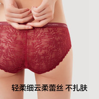 有棵树 YOUKESHU蕾丝内裤女士5A抗菌全棉裆中腰性感纯欲火辣三角短裤头 氧气肤+微醺红+玛瑙灰 3条 XL