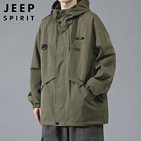 JEEP SPIRIT 吉普夹克男外套春秋季连帽工装冲锋防风衣服男装