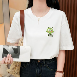 有只绵纯棉短袖T恤女春夏休闲小白丅百搭打底衫家居服上衣 纯棉摊手熊 L (115-130斤)