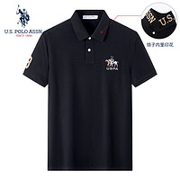 U.S. POLO ASSN. 美国马球协会 US保罗短袖polo衫男条纹薄款商务翻领polo领衫修身百搭上衣男装 黑色108